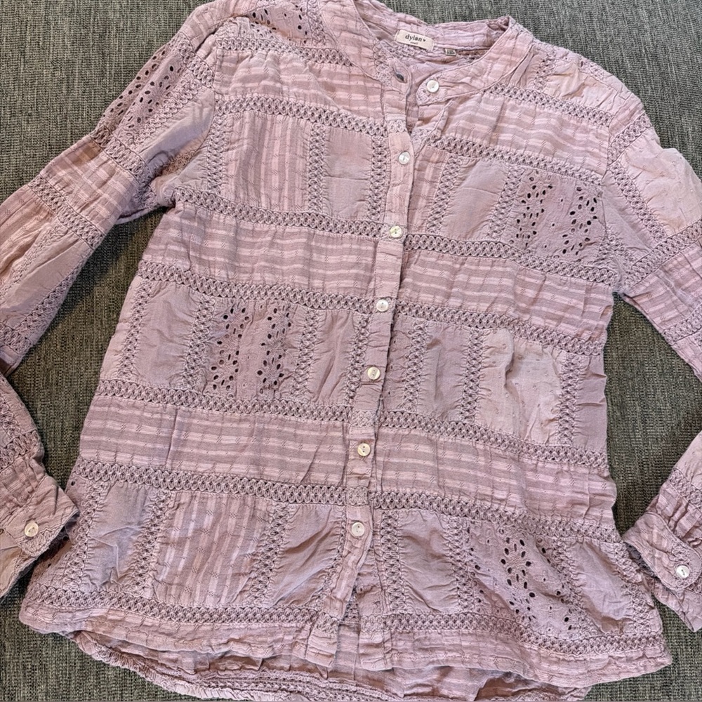 Dylan Sundance Lavender Blouse Lace Boho Peasant Patchwork Sz S Cottagecore